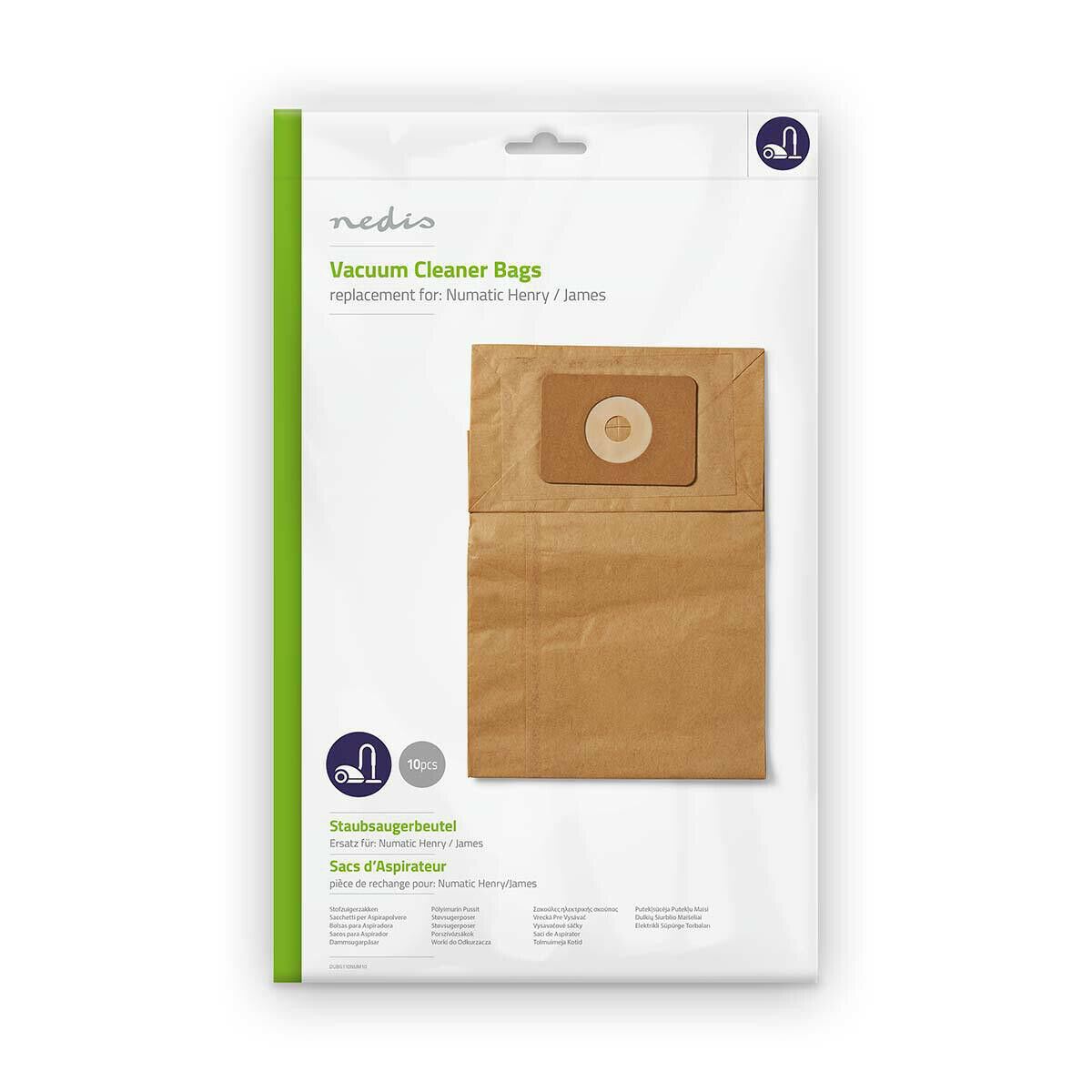Nedis Vacuum Cleaner Bag | 10 pcs | Paper | Most sold for: Numatic Henry / James | Brown