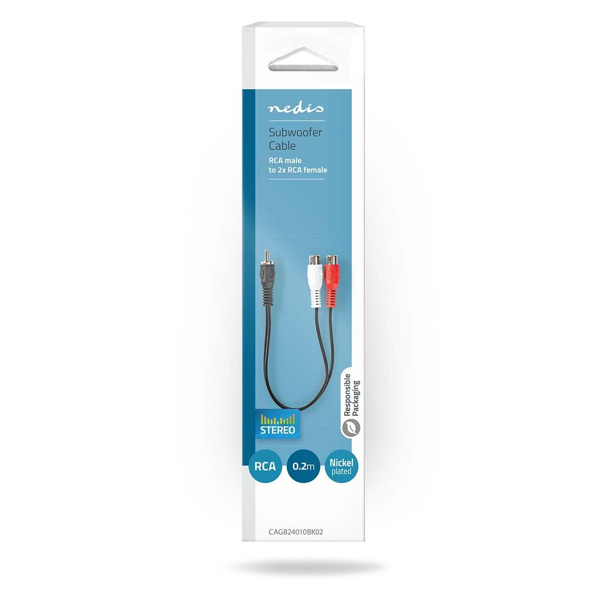Nedis Subwoofer Cable | RCA Male | 2x RCA Female | Nickel Plated | 0.20 m | Round | 5.0 x 2.5 mm | Black | Box