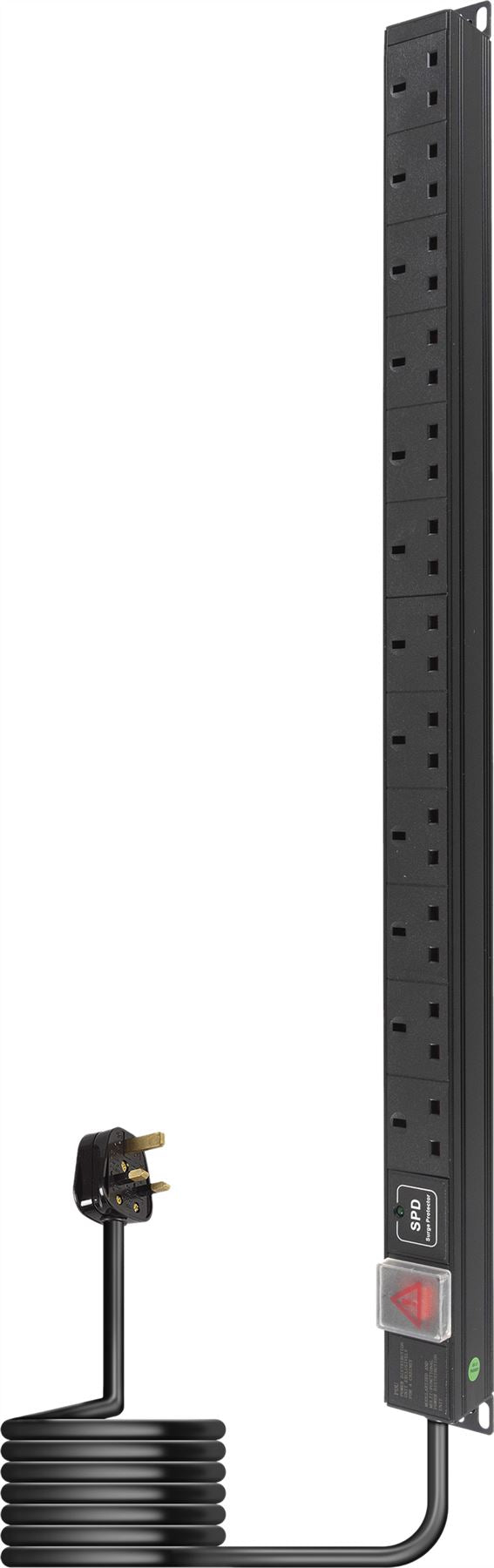 12-Way Vertical 13A Surged Protected Switched PDU 19-Inch 1U Standardised Power Distribution Unit 2m Lead