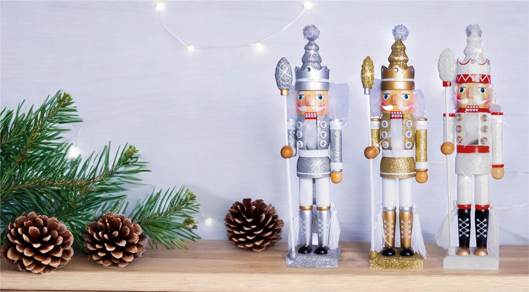 40cm Traditional Christmas Nutcracker Wooden Soldier Decoration Gold and White