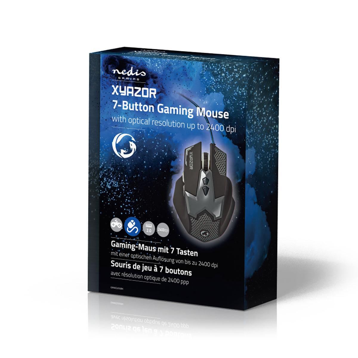 Nedis Gaming Mouse | Wired | 800 / 1200 / 1600 / 2400 dpi | Adjustable DPI | Number of buttons: 7 | Right-Handed | 1.50 m | LED