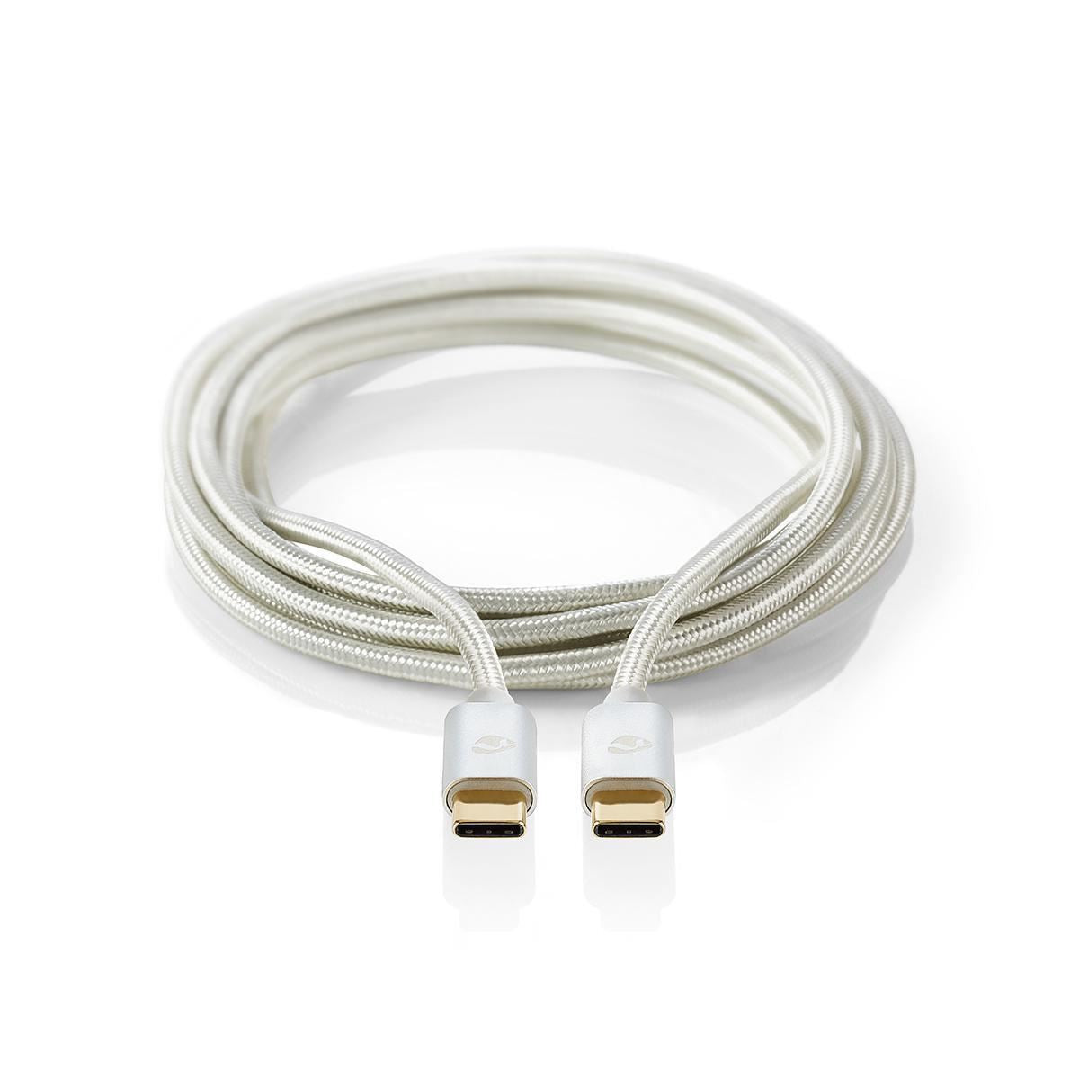 Nedis USB Cable | USB 2.0 | USB-C™ Male | USB-C™ Male | 100 W | 480 Mbps | Gold Plated | 1.00 m | Round | Braided / Nylon | Silver | Cover Window Box