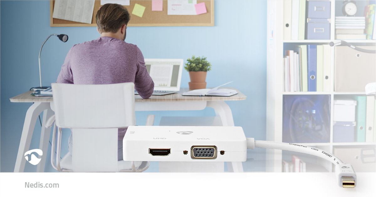 Nedis DisplayPort Adapter | Mini DisplayPort Male | DVI-D 24+1-Pin Female / HDMI™ Output / VGA Female | 4K@60Hz | Nickel Plated | Switchable | 0.20 m | Round | ABS | ABS | White | Box