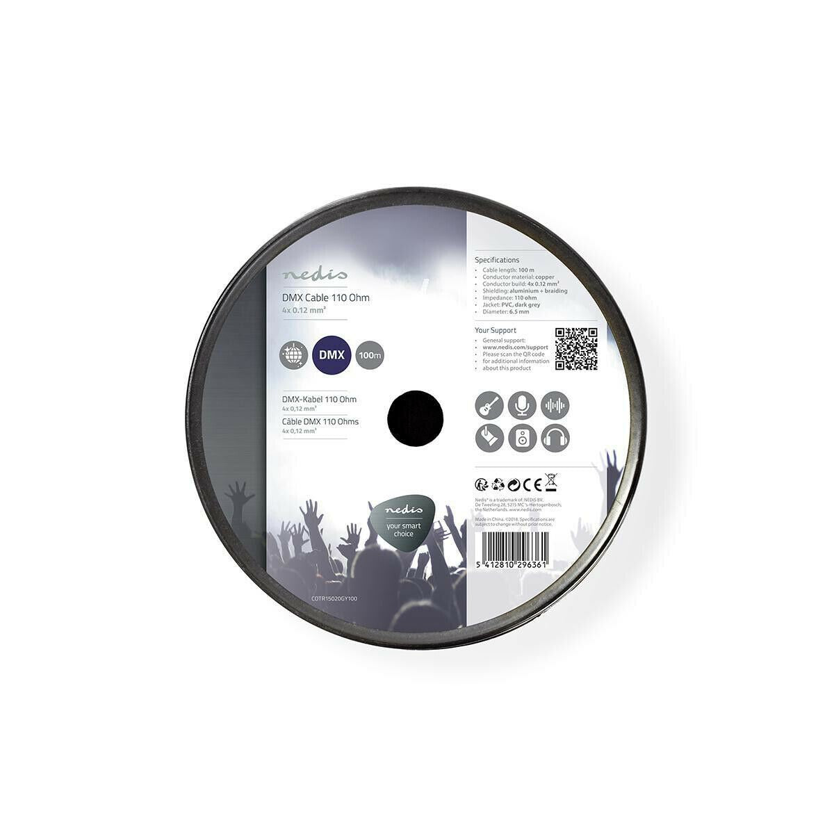 Nedis DMX Cable | 110 Ohm | 10 x 0.10 mm | 100.0 m | Round | PVC | Dark Grey | Reel