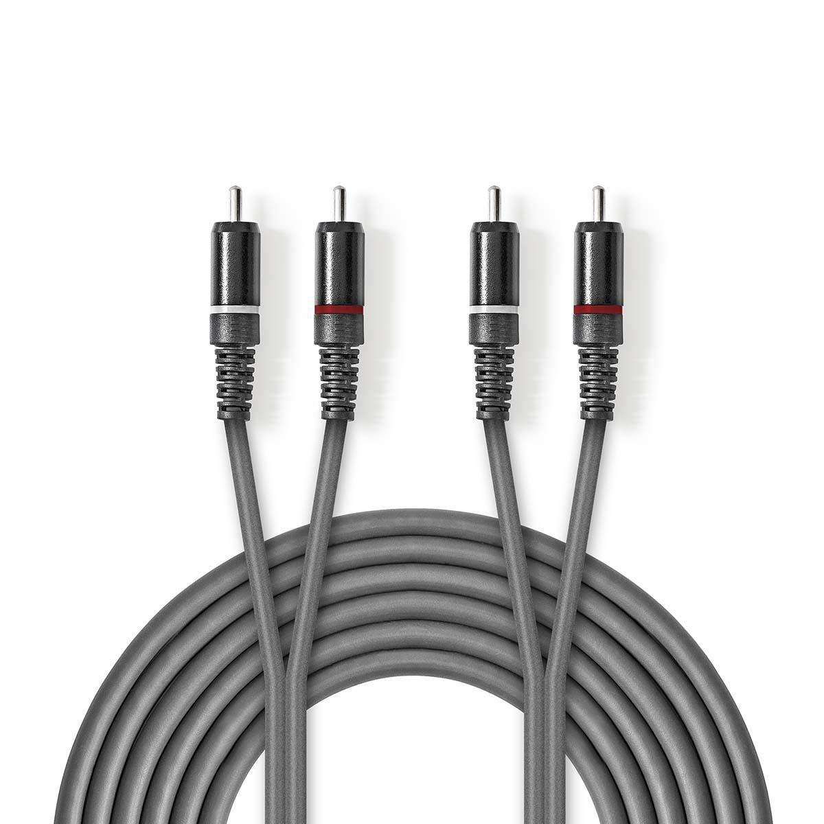 Nedis Stereo Audio Cable | 2x RCA Male | 2x RCA Male | Nickel Plated | 3.00 m | Round | Dark Grey | Carton Sleeve