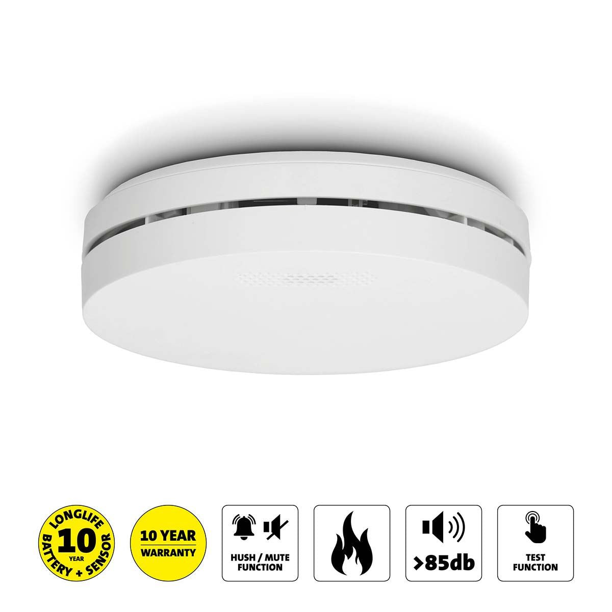 Alecto SA300 Ultra Thin Smoke detector with Hush Button | >85 dB | 10 Year Battery Included | EN14604:2005/AC:2008 | White