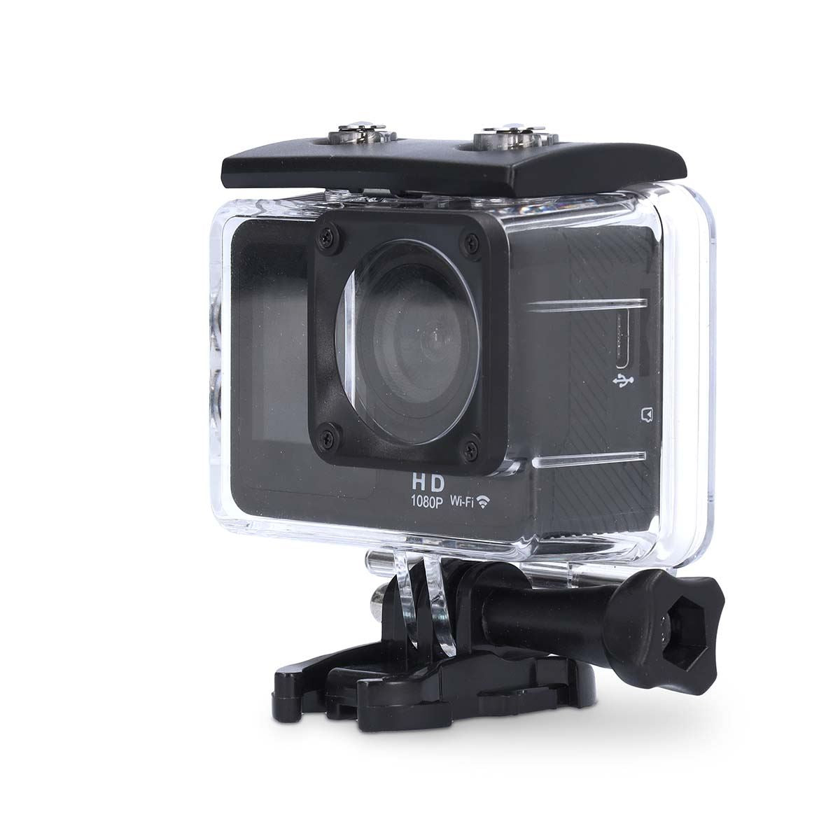 Nedis Dual Screen Wi-Fi Action Cam, 1080p 30fps HD Video, 12MP Photos, 2" TFT Back Screen 1.3" Front Screen, Waterproof 30m, Burst Mode, Loop Recording