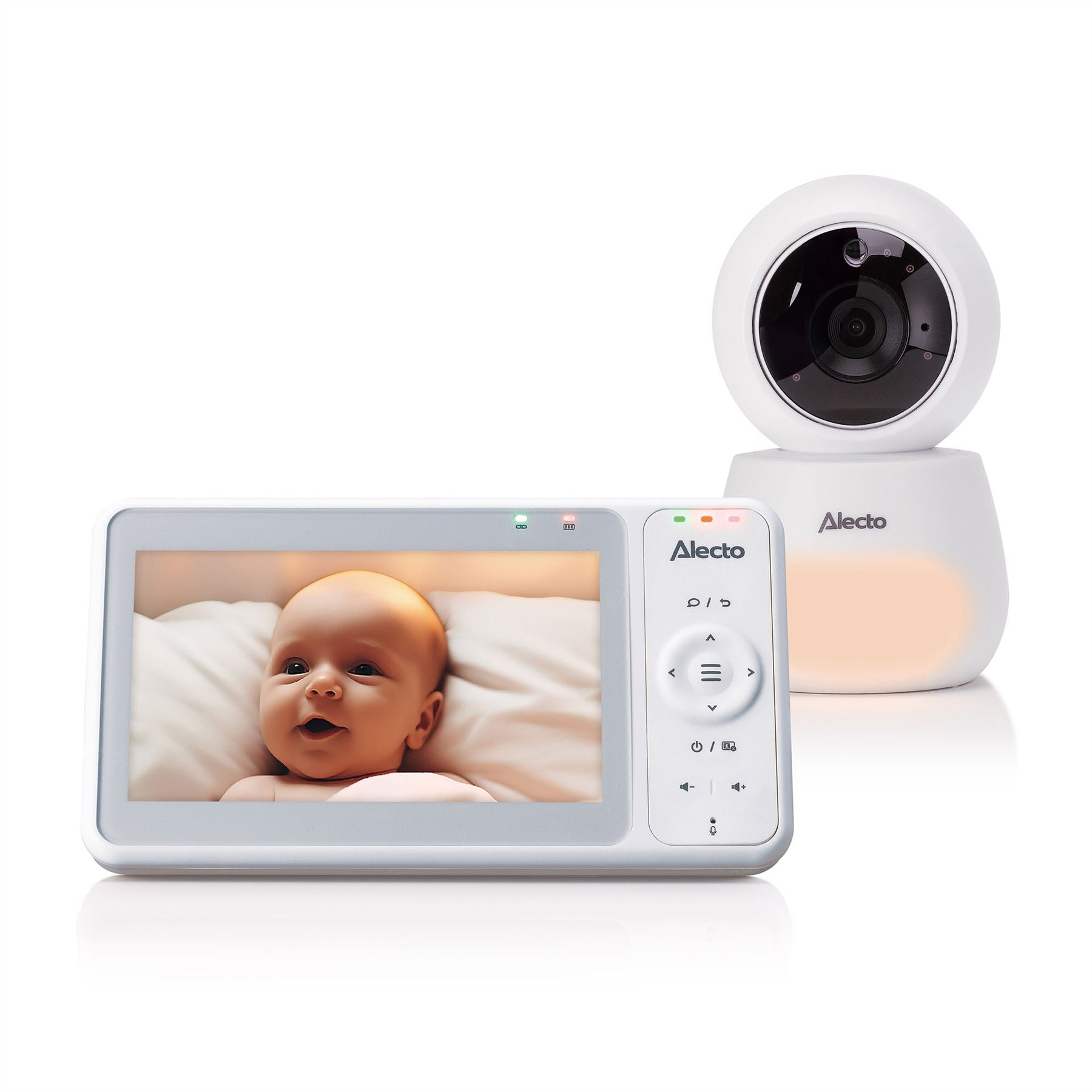 Alecto DVM-2050 Video Baby Monitor with Camera, 5.0" Inch No Wifi Baby Monitor, Temperature, Night Light, Night Vision, Lullaby, Two-Way Audio - White