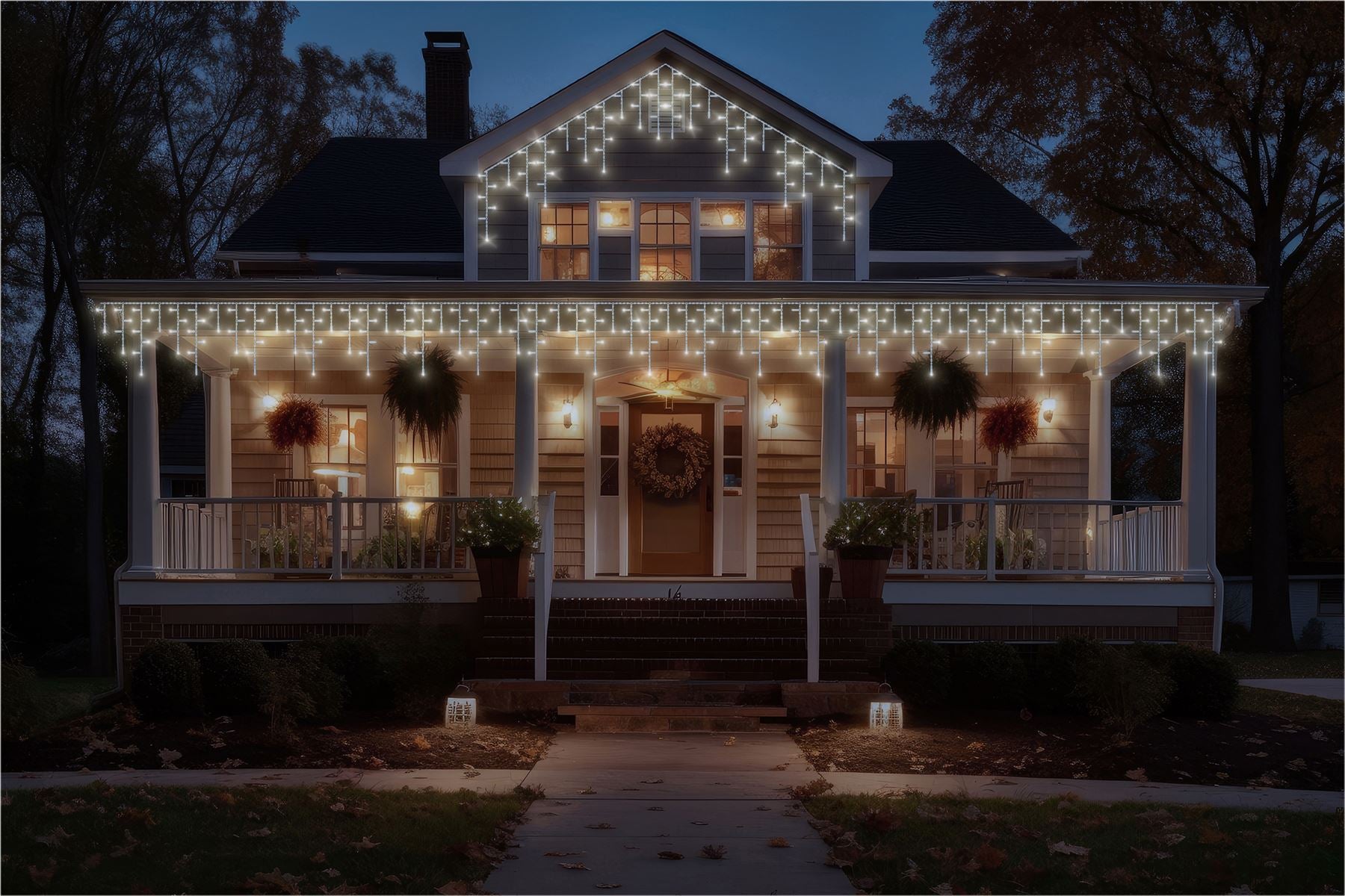 5m Easy-Connect Cool White 120 Icicle Lights White Rubber With 60/40/20cm Drop with 10% Twinkle