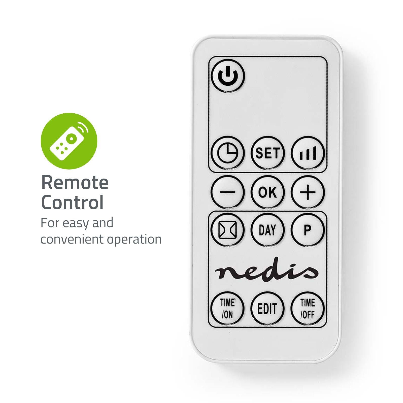 Nedis Bathroom Fan Heater, 2kW, Wall Mounted, with LED Display, 2 Heat Power Settings, 7 Day Timer and Remote Control, White