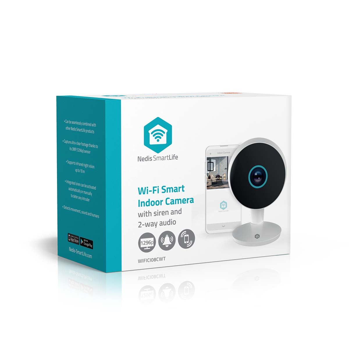 Nedis SmartLife Indoor Camera | 3MP Full HD 1296p | Cloud Storage (optional) / microSD (not included) / Onvif | With motion sensor | Night vision | White