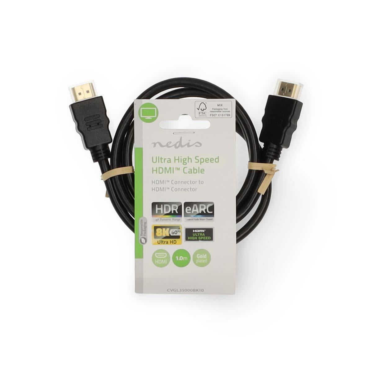 Nedis Ultra High Speed HDMI™ Cable | HDMI™ Connector | HDMI™ Connector | 8K@60Hz | 48 Gbps | 1.00 m | Round | 6.0 mm | Black | Label