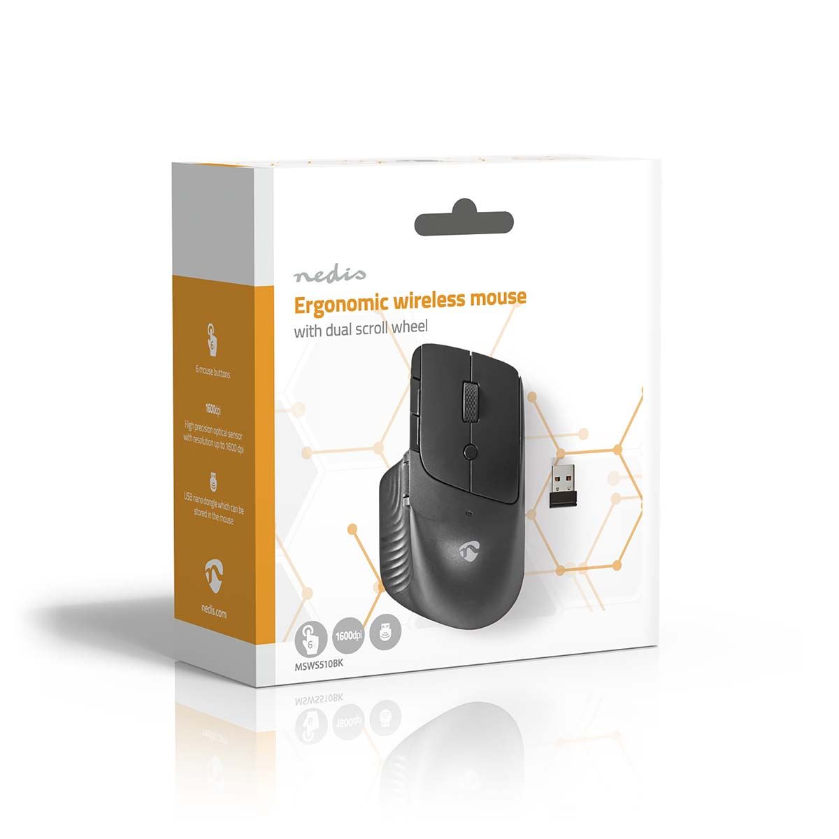 Nedis Mouse | Wireless | 800 / 1200 / 1600 dpi | Adjustable DPI | Number of buttons: 6 | Right-Handed