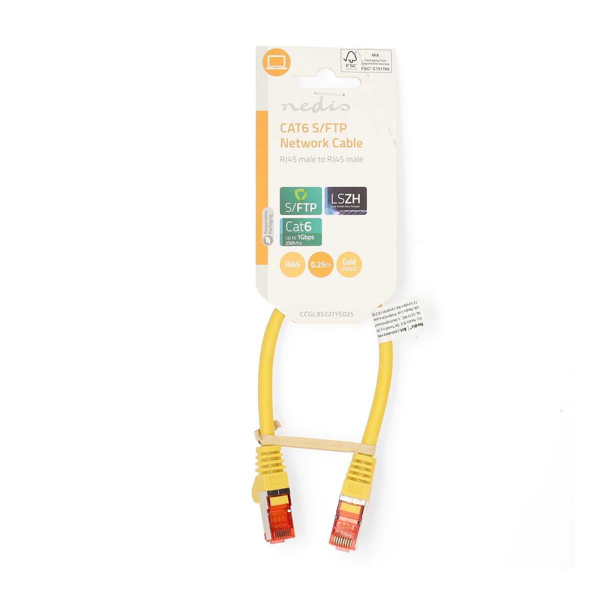 Nedis CAT6 Network Cable | RJ45 Male | RJ45 Male | S/FTP | 0.25 m | Round | LSZH | Yellow | Label