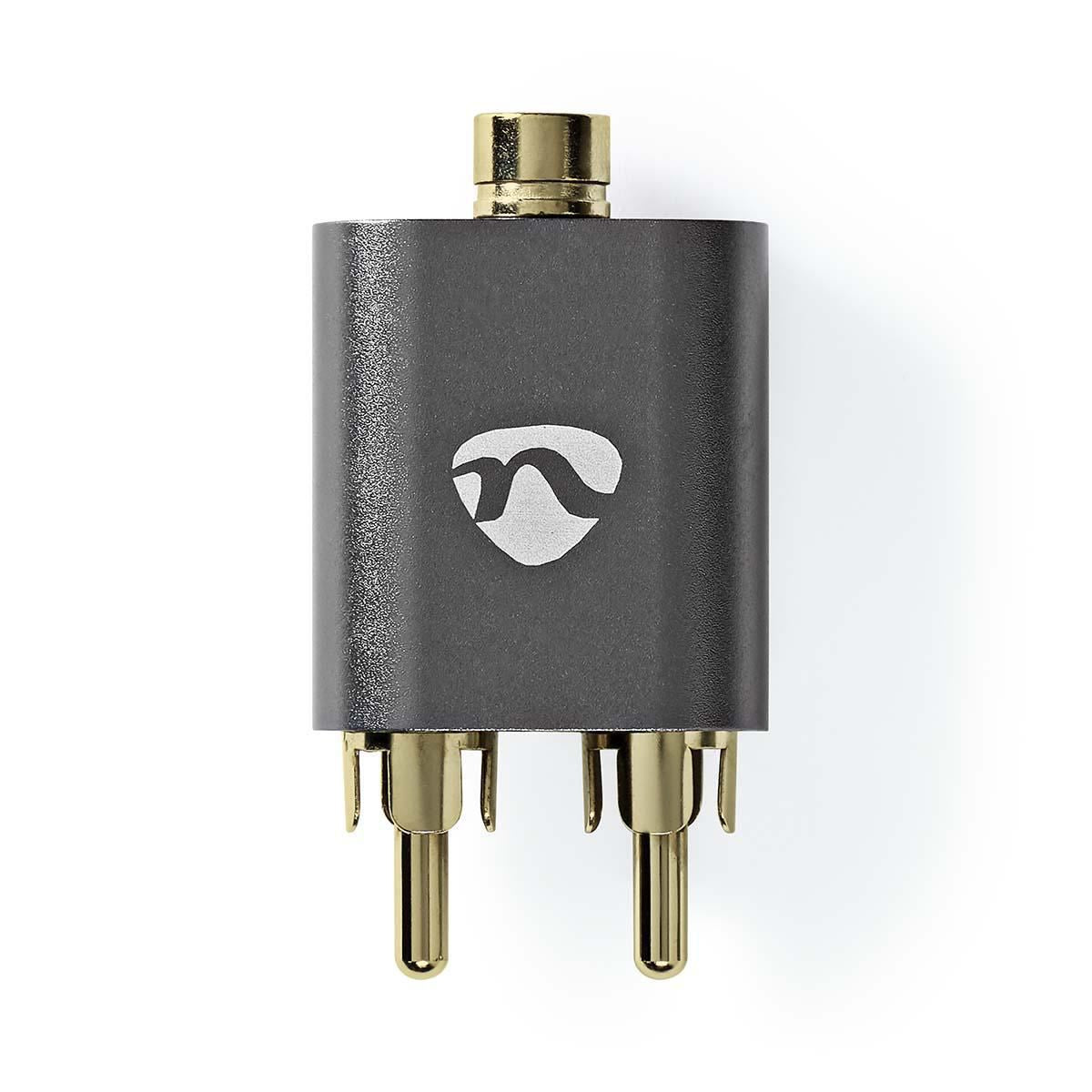 Nedis Stereo Audio Adapter | 2x RCA Male | 3.5 mm Female | Gold Plated | Straight | Aluminium | Gun Metal Grey | 1 pcs | Cover Window Box