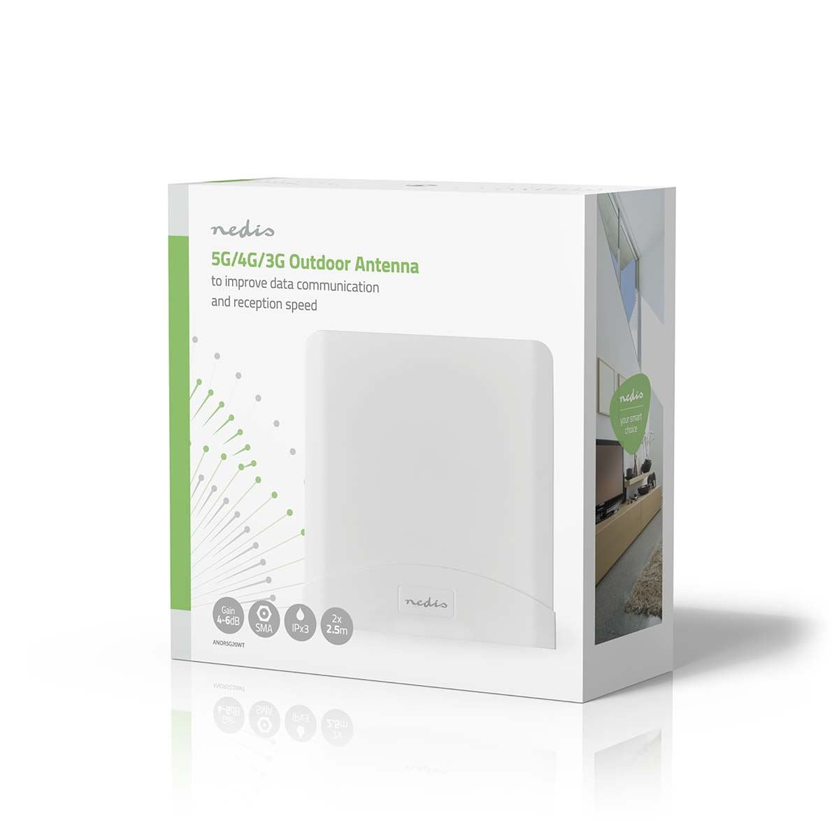 Nedis 5G 4G 3G GSM Mountable Aerial Antenna with 2x 2.5 m cable