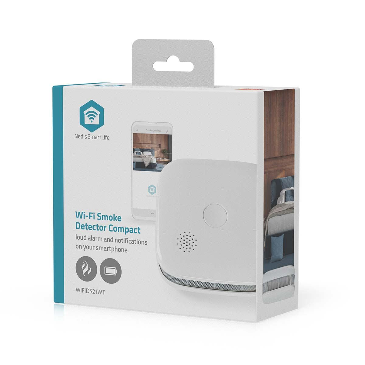 Nedis SmartLife Smoke Detector | Wi-Fi | Battery Powered | Sensor life cycle: 10 year | EN 14604 | Max. battery life: 24 Months | 85 dB | White | 1 pcs