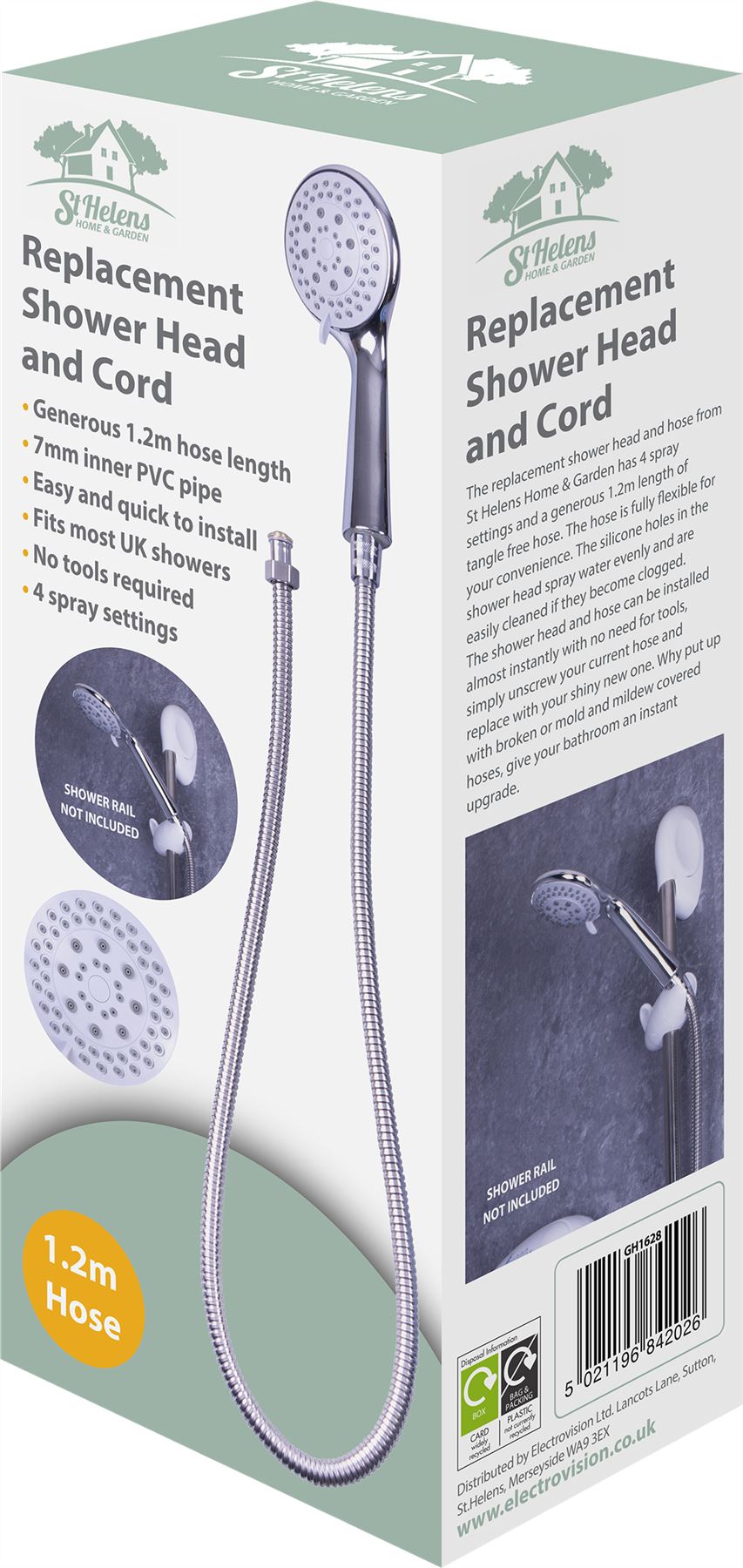 Replacement Shower Head and Hose with 4 Spray Settings - Replace Broken Corroded - Silver