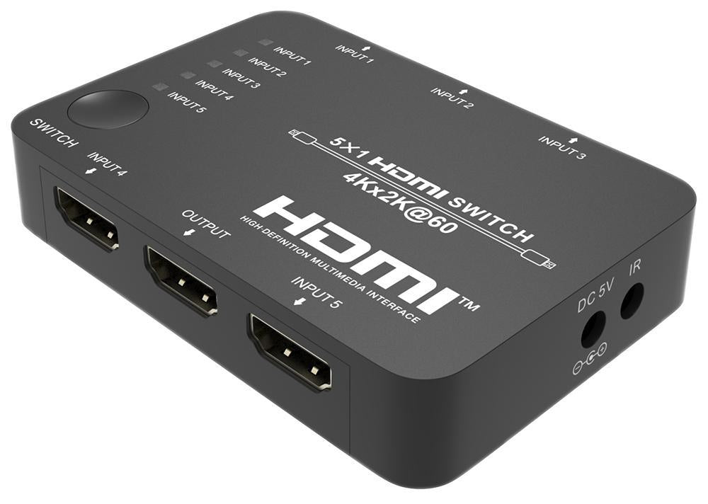 HDMI Switch 5 Port with IR Remote 4K 60Hz YCbCr 4:4:4.