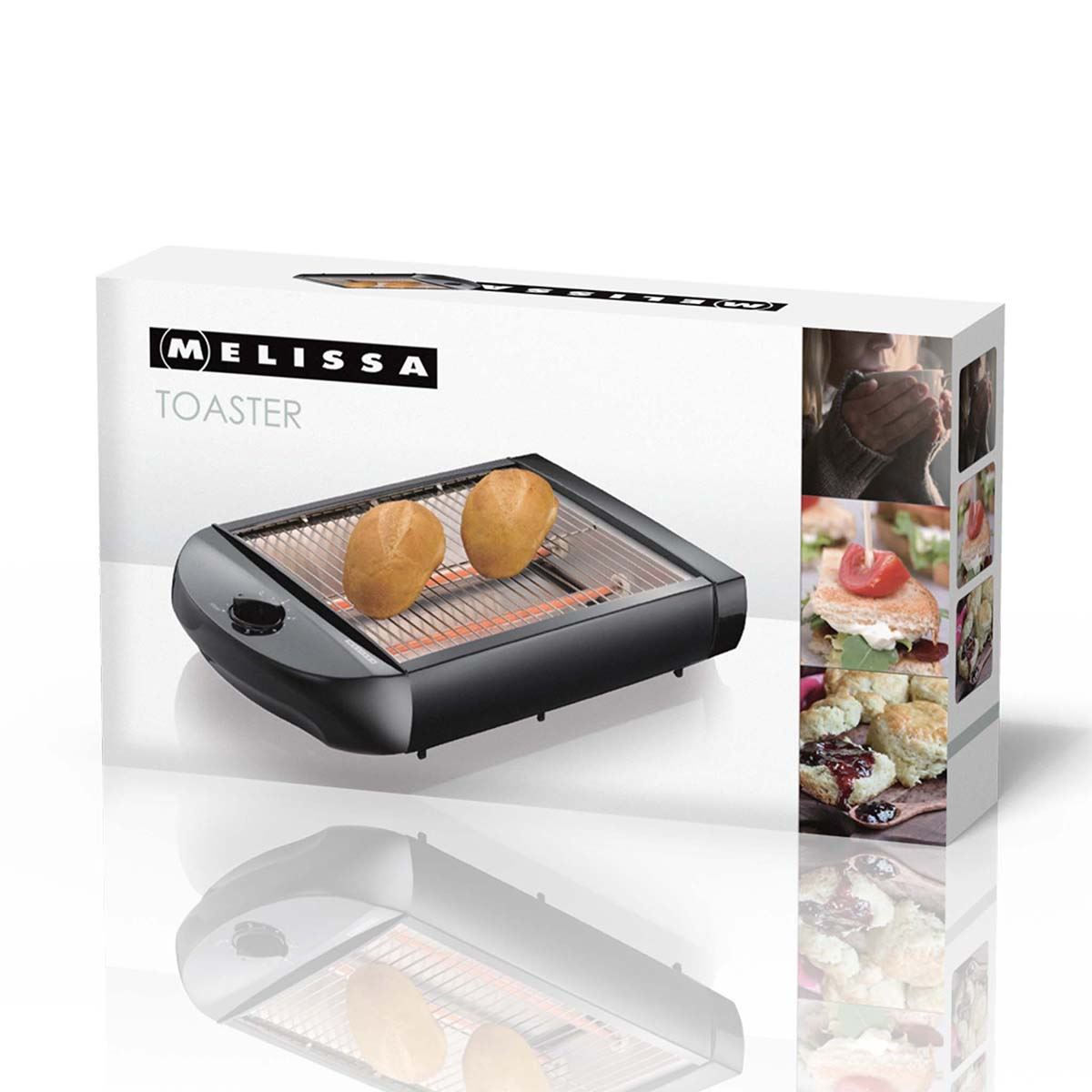 MELISSA Flat Toaster all types of Bread / Baked Goods, 600W, Timer with 6 Toast Levels, Buzzer and Crumb Tray - Black