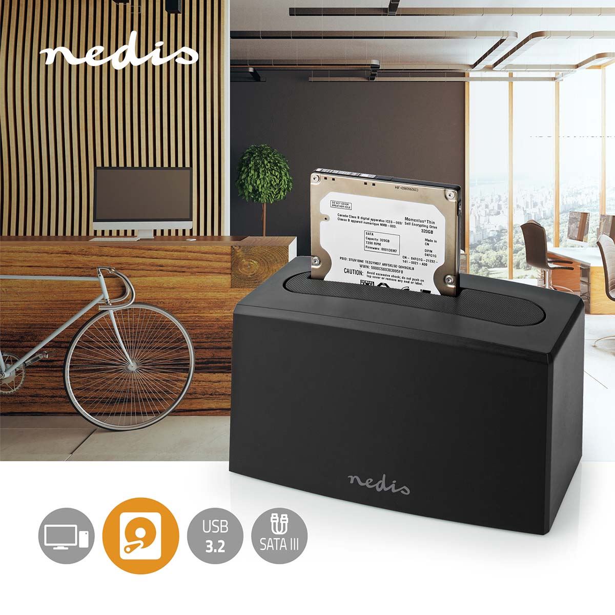 Nedis Hard Disk Docking station | USB 3.2 Gen1 | USB Type-A | 1 Disk | 2.5 / 3.5 " | USB 3.2 Gen1 | Docking | Desktop