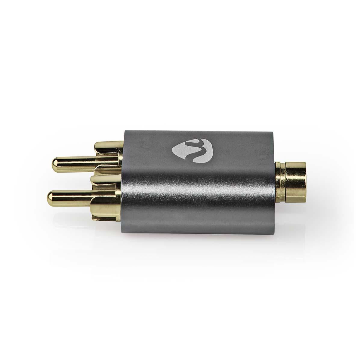 Nedis Stereo Audio Adapter | 2x RCA Male | 3.5 mm Female | Gold Plated | Straight | Aluminium | Gun Metal Grey | 1 pcs | Cover Window Box
