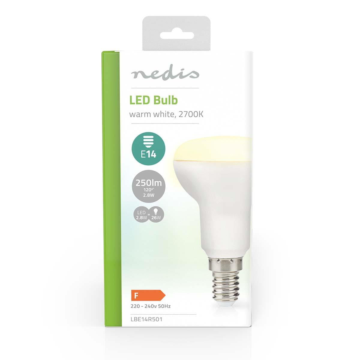 Nedis R50 Shaped LED Bulb with E14 Cap, 250 Lumen, 2.8W Energy Efficient, Warm White 2700K Frosted Cover, Long Life 15000 Hours