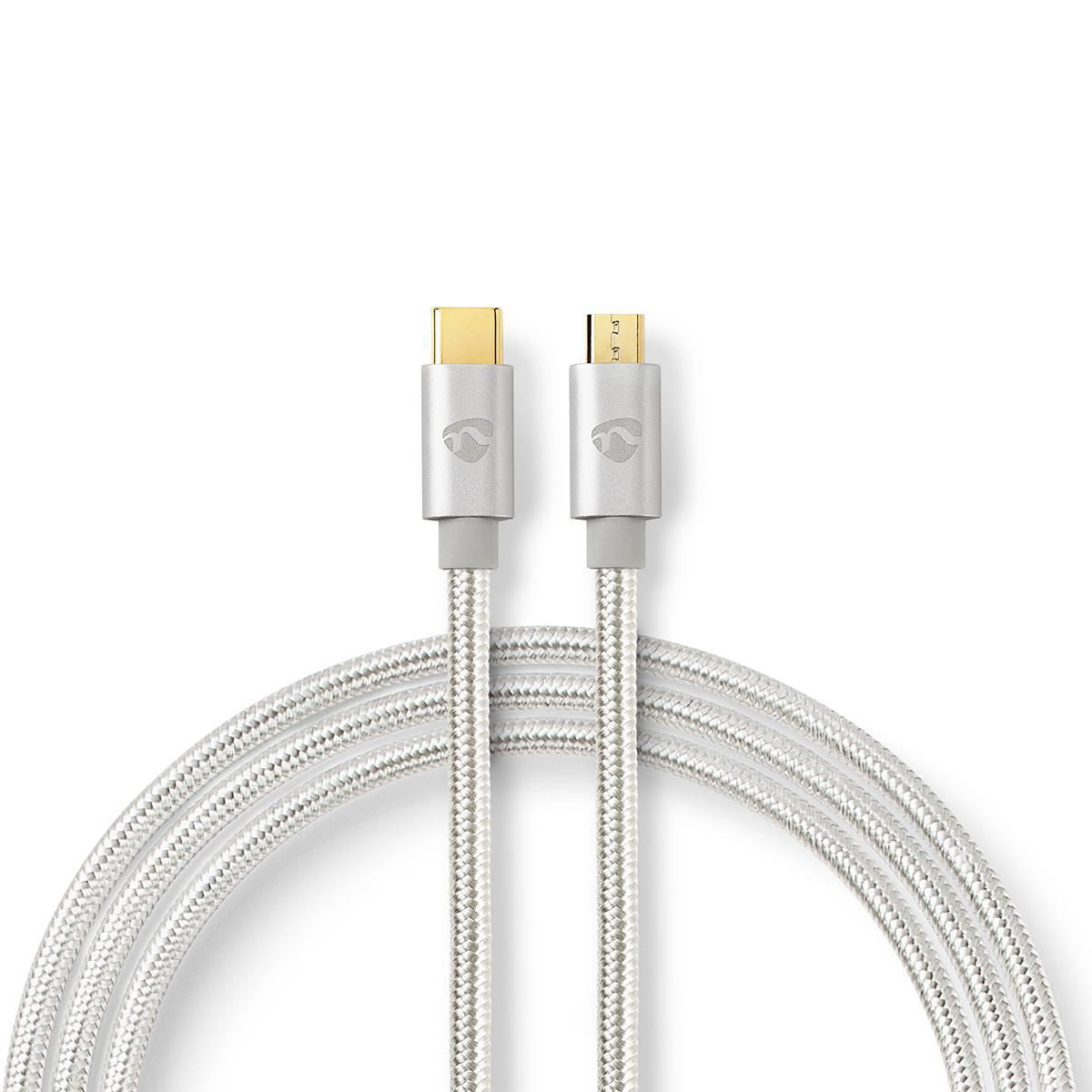 Nedis USB Cable | USB 2.0 | USB-C™ Male | USB Micro-B Male | 10 W | 480 Mbps | Gold Plated | 2.00 m | Round | Braided / Nylon | Aluminium | Cover Window Box