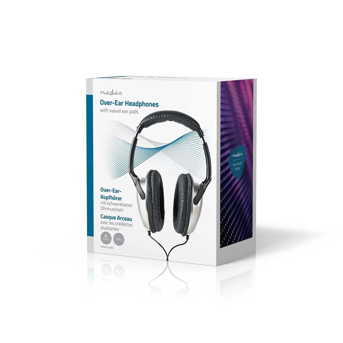 Nedis Over-Ear Wired TV / Hifi Headphones 2.7m Cable with In-Line Volume control | Black / Silver