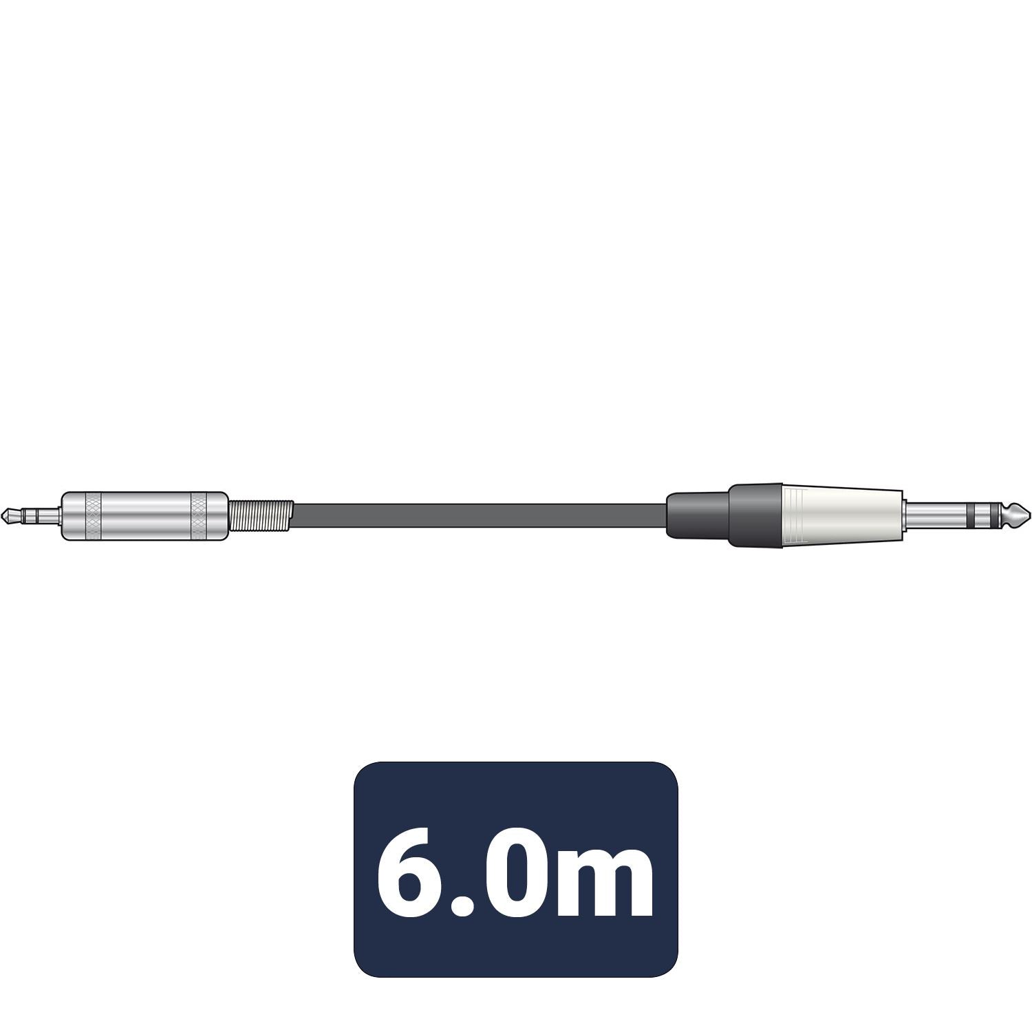 Citronic 6m TRS Aux Classic Stereo Audio Lead 6.35mm Jack to 3.5mm Jack