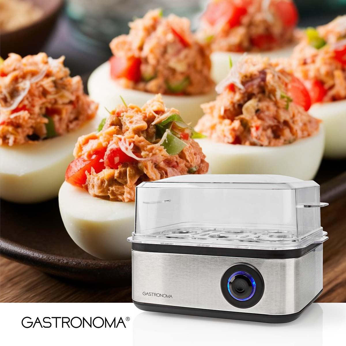 Gastronoma Rapid Egg Cooker, 8 Egg Capacity Stainless Steel Boiler Egg Maker for Soft, Medium, Hard Boiled Eggs, Poached with Auto Shut-Off & Buzzer, Includes Omelet Bowl & Measuring Cup, BPA Free
