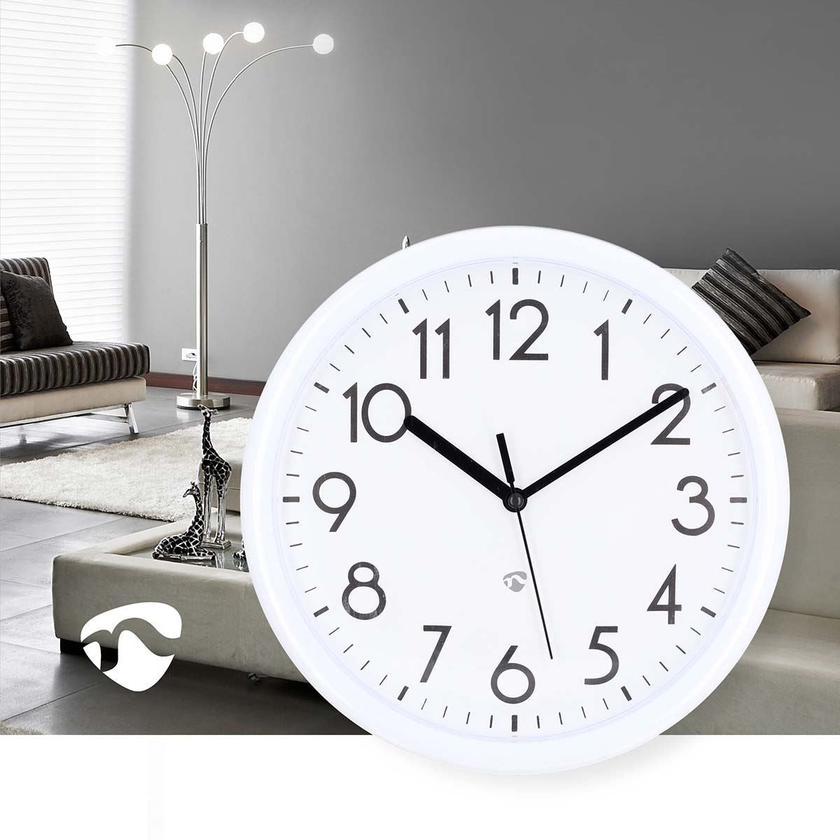Nedis 22cm Wall Clock with Easy Read Numbers, Battery Powered -  White
