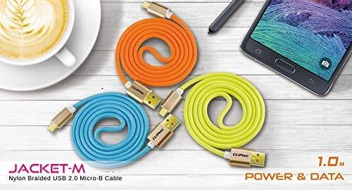 CliPtec Heavy Duty Micro USB Charging Cable Braided Fast Phone Charger Long Lead 1m - Green