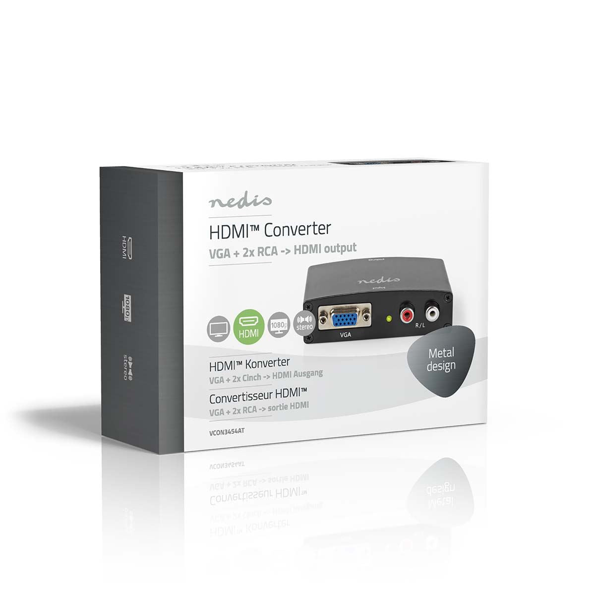 Nedis HDMI™ Converter | VGA Female / 2x RCA Male | HDMI™ Output | 1-way | 1080p | 1.65 Gbps | Aluminium | Anthracite