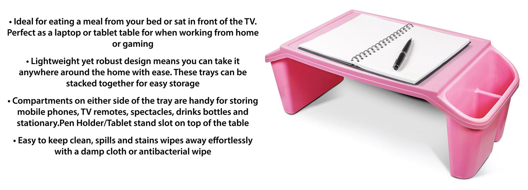 Aidapt Bed Tray Table with Legs and Side Storage. Stackable, Portable, Breakfast in Bed, Laptop Stand,Tray,Eating, Reading, Drawing, Gaming, Laptray, Bedridden, Elderly