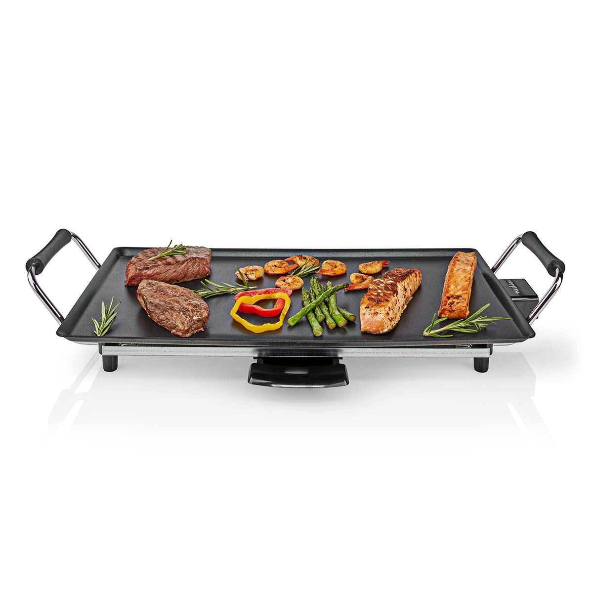 Nedis Electric Non Stick Teppanyaki Table Top Grill Griddle Plate BBQ with Drip Tray - 47.5cm x 26.5cm