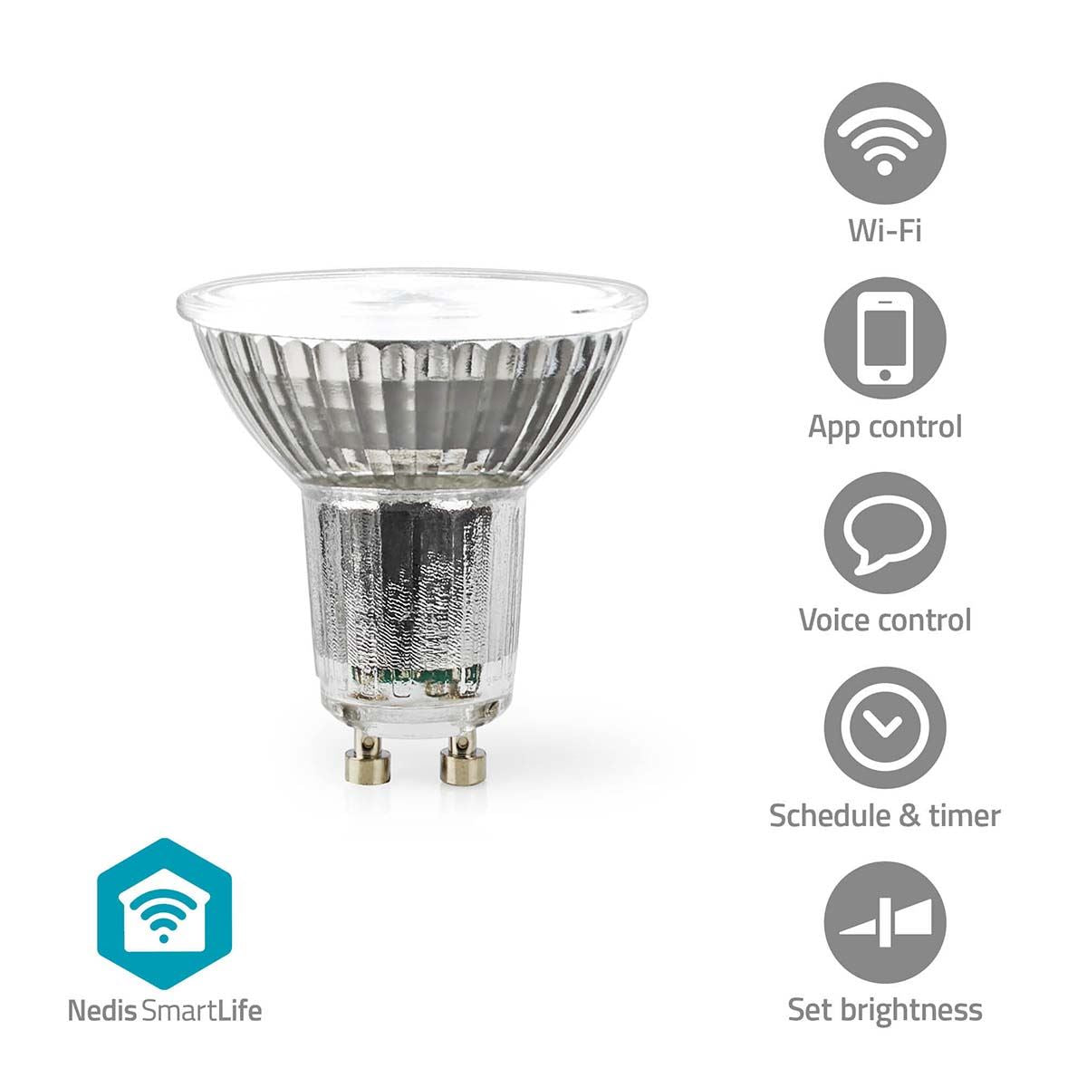 Nedis SmartLife LED Spot | Wi-Fi | GU10 | 345 lm | 5 W | RGB / Warm to Cool White | 2700 - 6500 K | Energy class: G | Android™ / IOS | PAR16 | 1 pcs