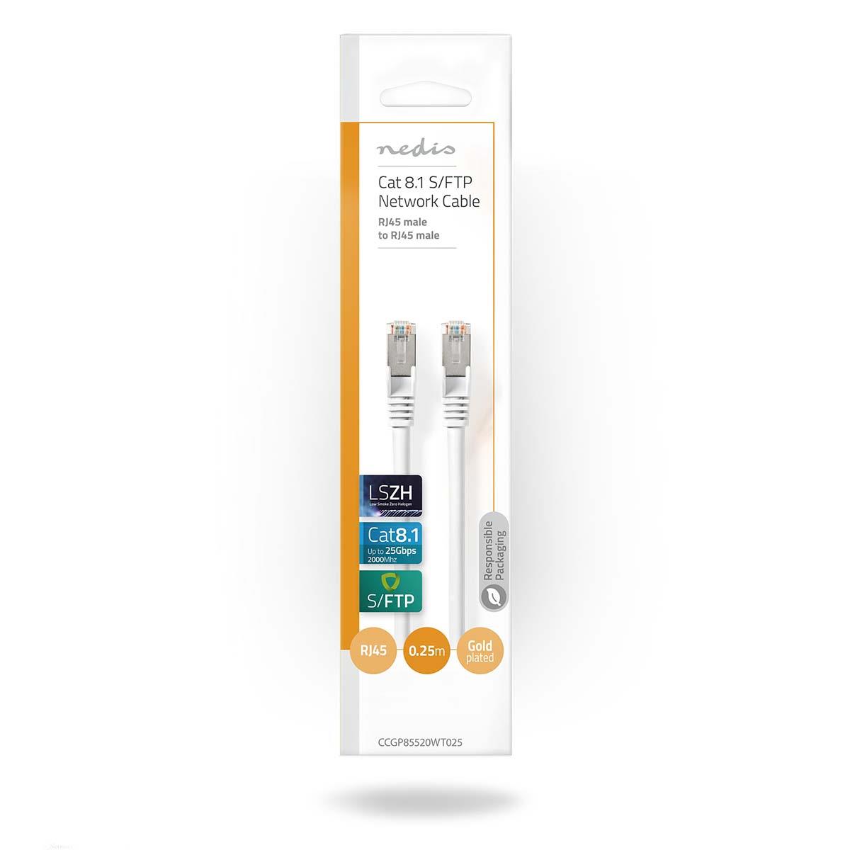 Nedis Cat 8.1 Network Cable | S/FTP | RJ45 Male | RJ45 Male | 0.25 m | Round | LSZH | White | Envelope