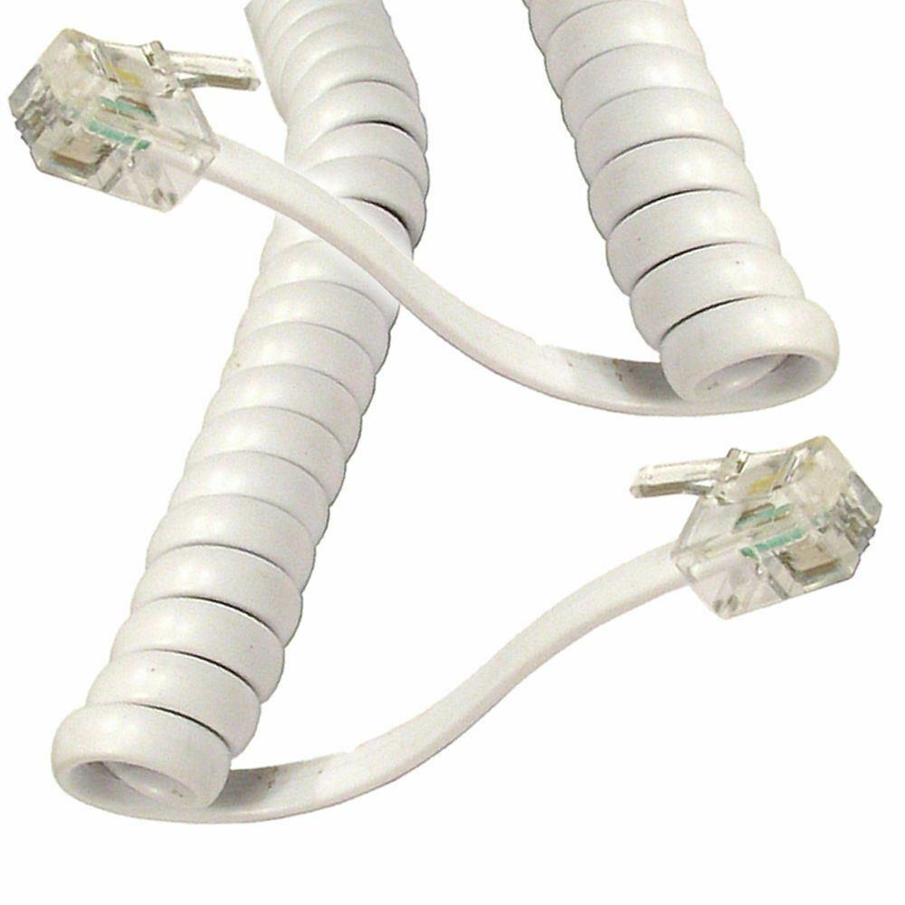 Ex-Pro 6m Coiled Telephone Handset Cord RJ10 - Long Cable - White