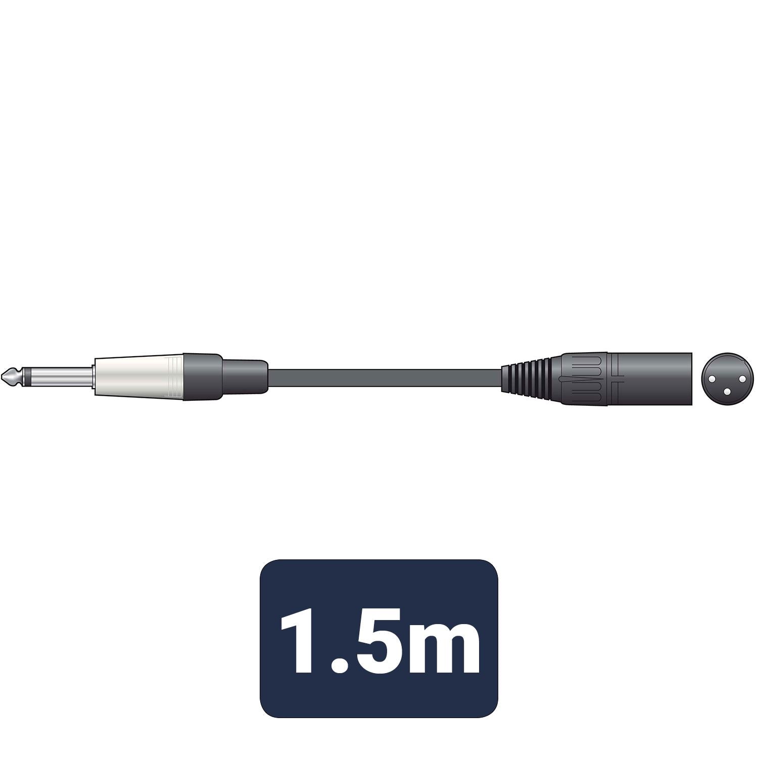 Citronic 1.5m Classic Male 3 Pin XLR to 6.35mm 1/4" Mono Jack Audio Patch Cable