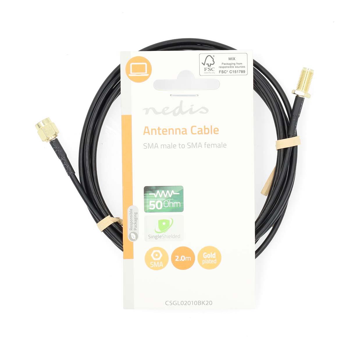 Nedis SMA Cable | SMA Male | SMA Female | Gold Plated | 50 Ohm | Single Shielded | 2.00 m | Round | PVC | Black | Label