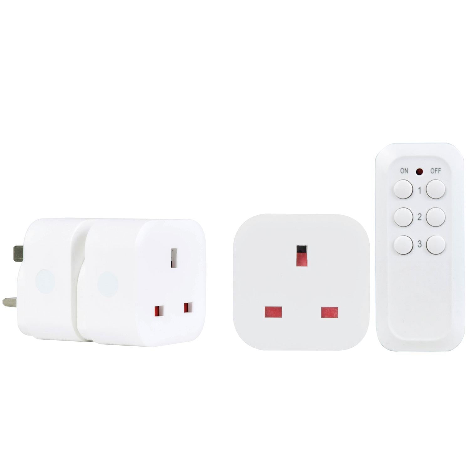 3 Wireless Remote Control Socket Set - Programmable 13A Remote Plug Adapter, 30m Range, 3120W, Self-Learning Socket