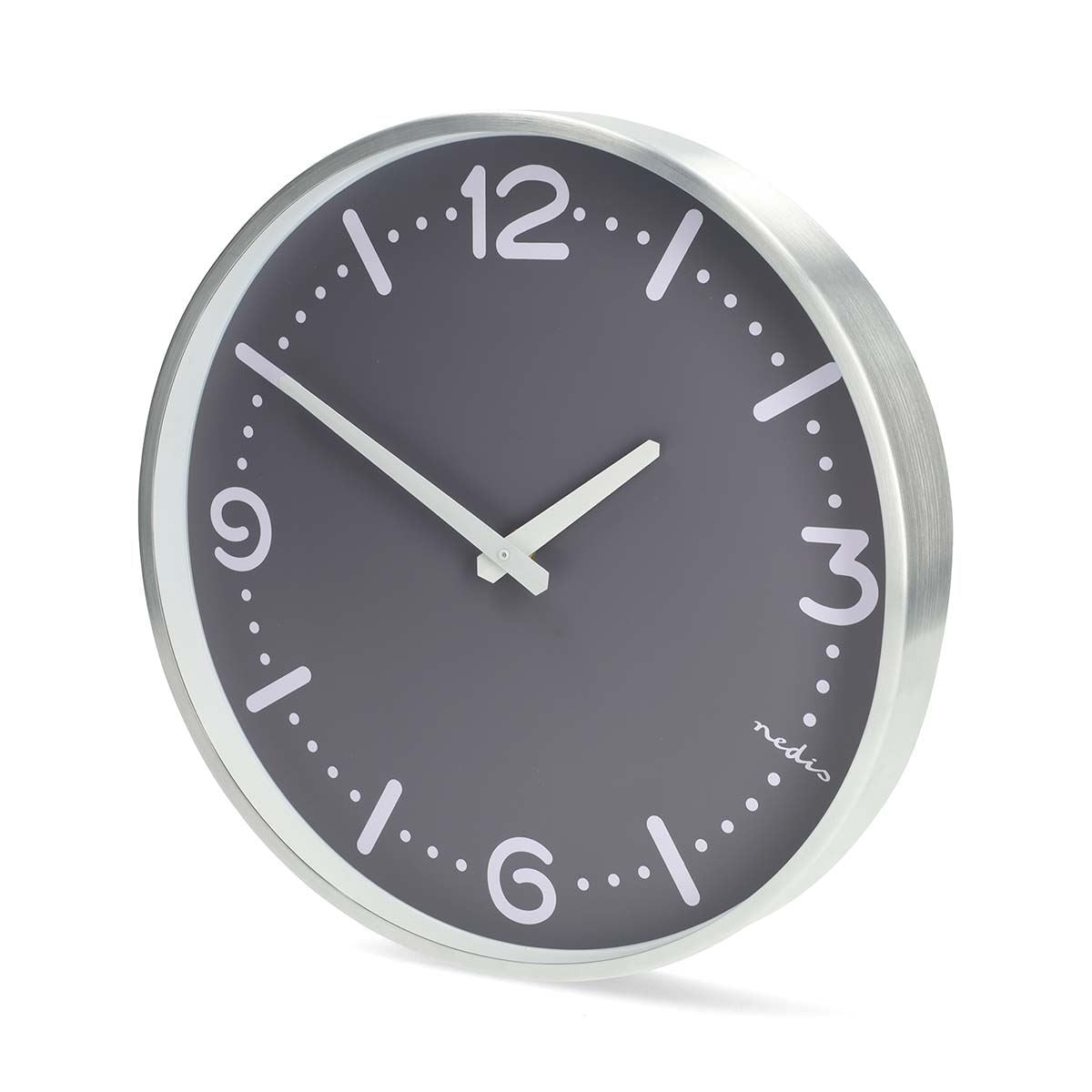 Nedis 30cm Wall Clock Silent Movement, Battery Powered -  Aluminium Silver