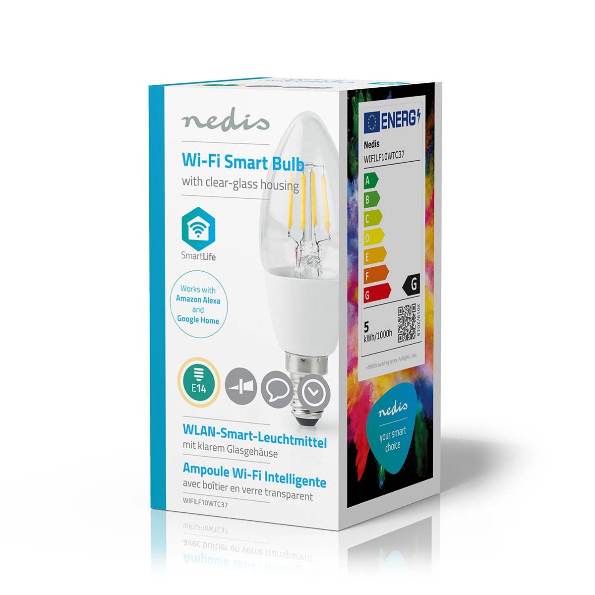 Nedis SmartLife LED Filament Bulb | E14 | 400 lm | 5 W | Warm White | 2700 K | Glass | Android™ / IOS | Candle | 1 pcs