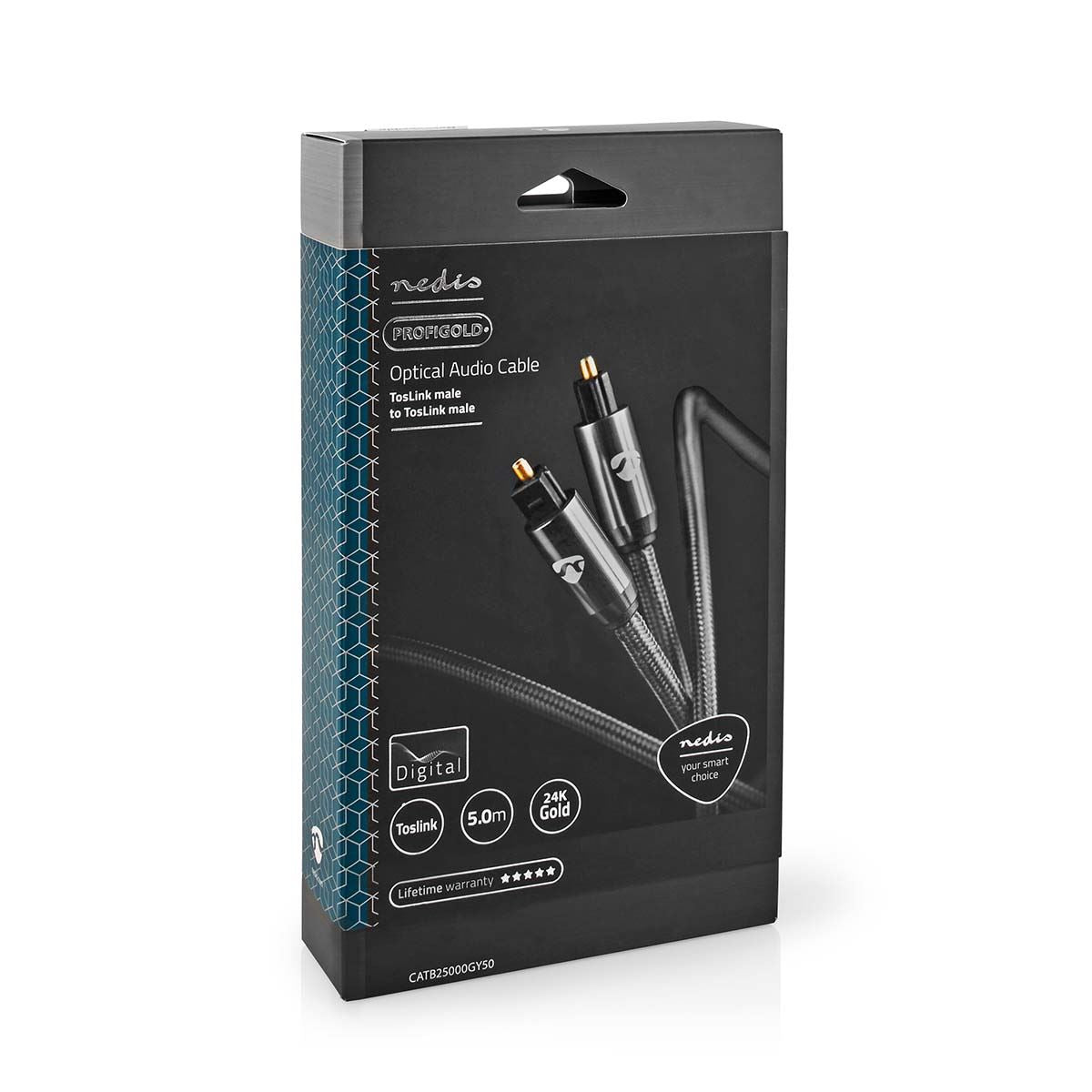 Nedis Optical Audio Cable | TosLink Male | TosLink Male | 5.00 m | Round | Braided | Gun Metal Grey | Cover Window Box