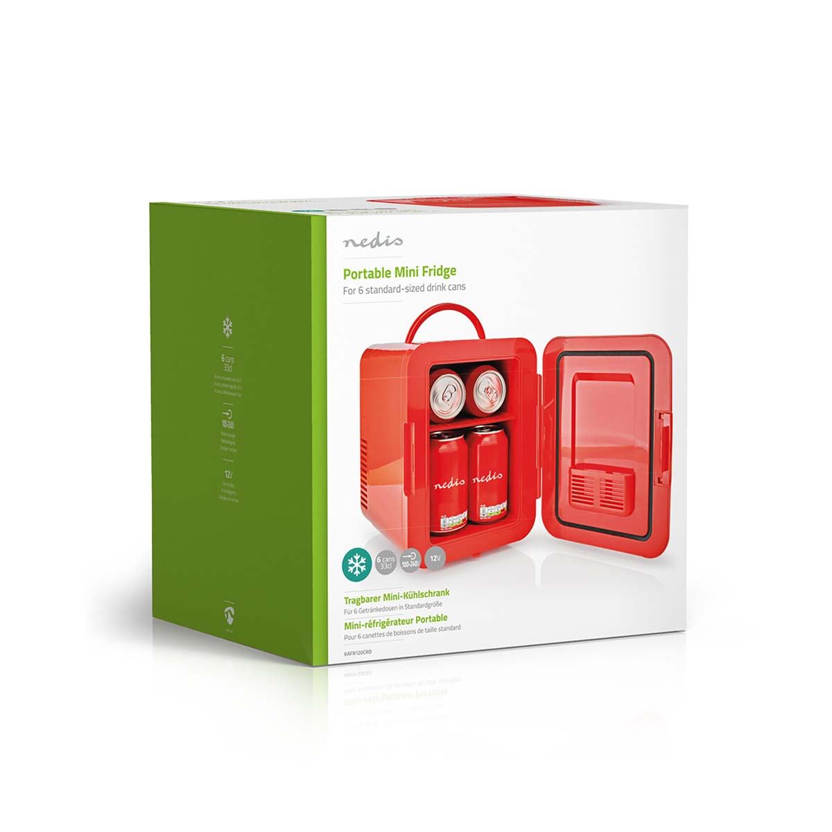 Nedis 4L Portable Mini Fridge Electric Small Cooler Ice Bedroom Office Mains/Car Red