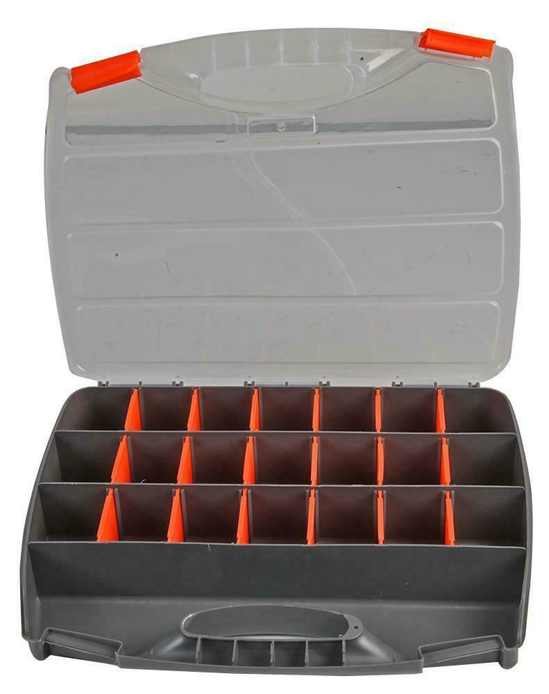 21 Compartment Organiser Storage Case Box with Customisable Trays 50mm x 320mm x 260mm, Craft, Screws, Nails, Nut Bolt