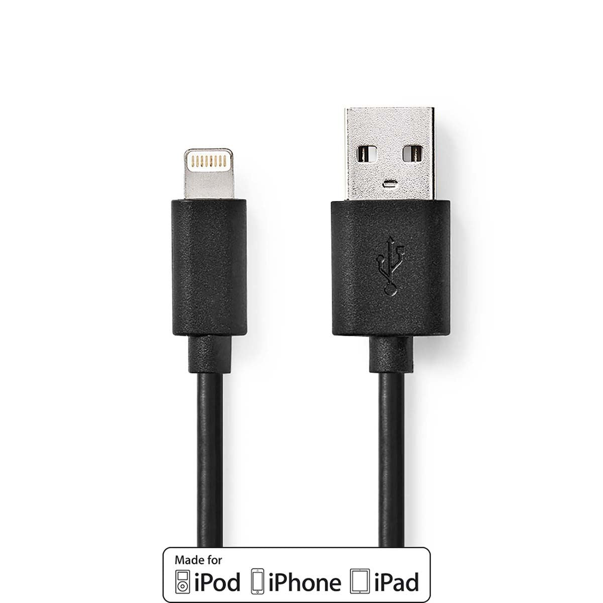 Nedis Lightning Cable | USB 2.0 | Apple Lightning 8-Pin | USB-A Male | 480 Mbps | Nickel Plated | 1.00 m | Round | PVC | Black | Label