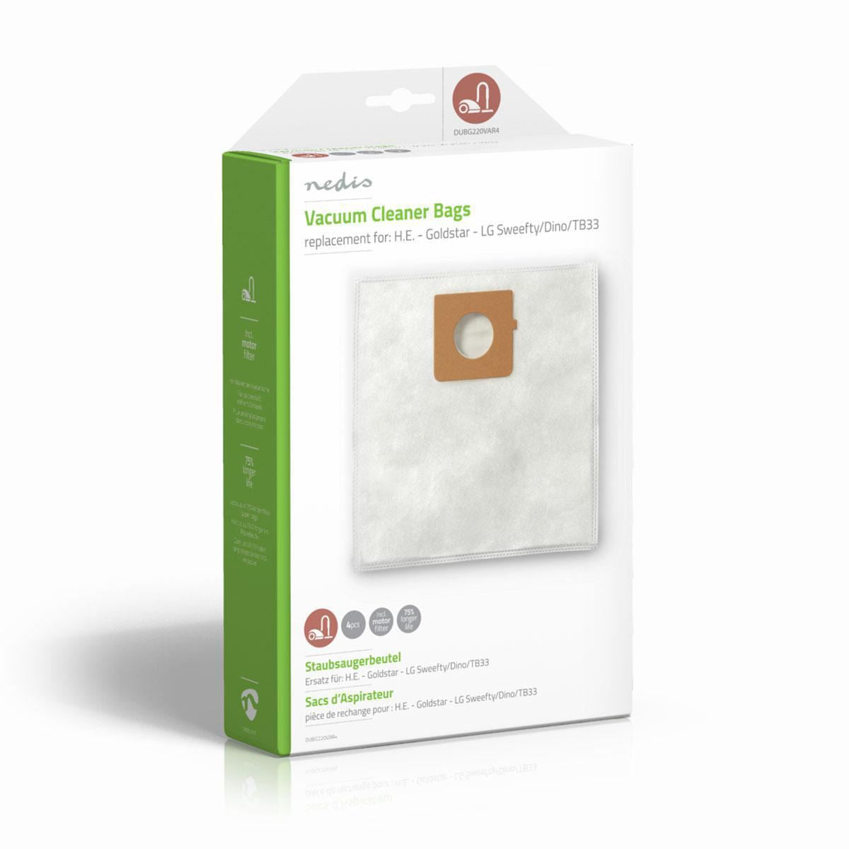 Nedis Vacuum Cleaner Bag | 4 pcs | Synthetic | Most sold for: H.E. - Goldstar - LG Sweefty/Dino/TB33 | White