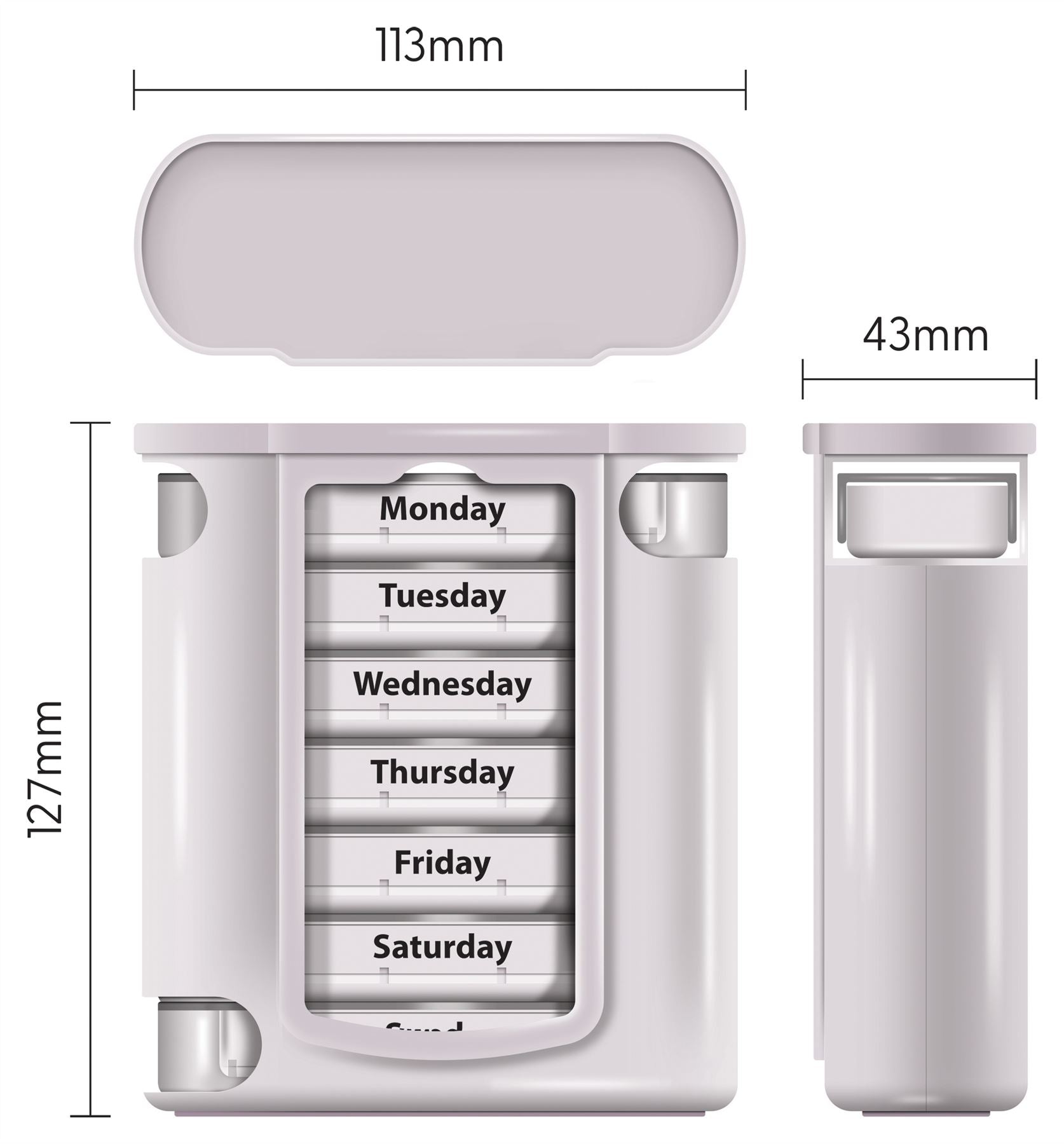 7 Day Pill Dispenser Tablet Box Organiser. 4 Compartments per Day, Bre